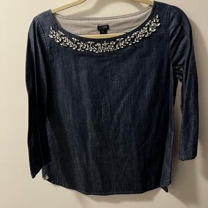 Jcrew denim top w/ jeweled neckline